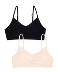Girls' Bra with Removable Cookies - Light Nude/Black 2-Pack - Supportive & Adjustable