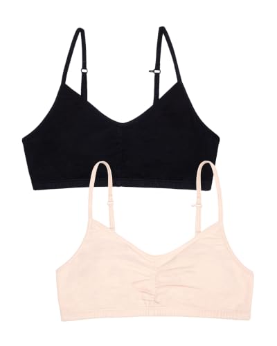 Girls' Bra with Removable Cookies - Light Nude/Black 2-Pack - Supportive & Adjustable