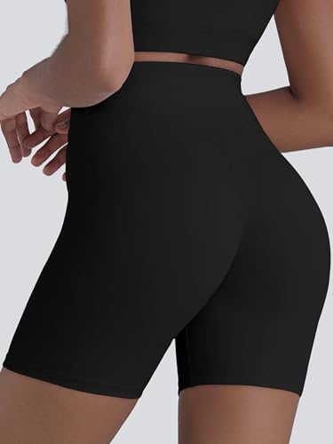 Sunzel Women's High Waist Crossover Butt Lifting Biker Shorts - 6" Inseam, Medium, Black