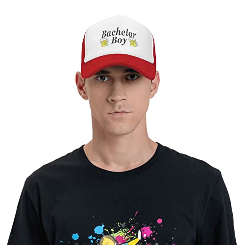 Men's Red Mesh Trucker Hat - Adjustable Baseball Cap for Bachelor Party
