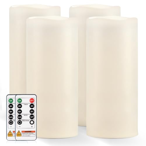 Homemory 12x5 Inch Waterproof Outdoor Flameless Candles with Remote Set of 4, Ivory