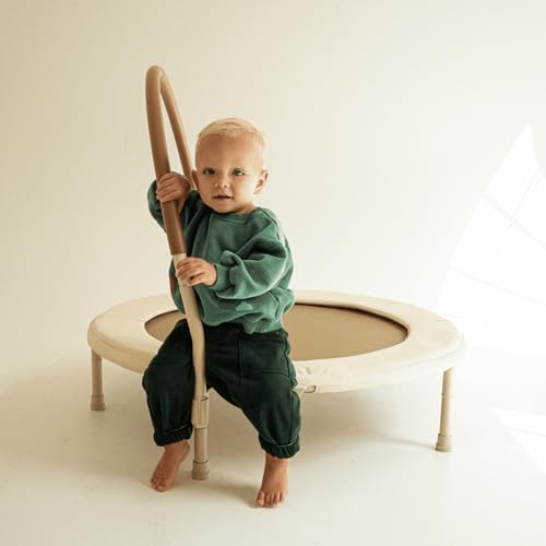 Beige 36-Inch Kids & Toddler Indoor/Outdoor Mini Trampoline with Removable Handle