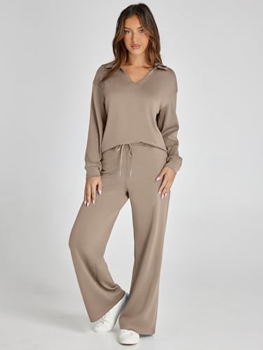 Women's Casual 2 Piece Sweatsuit Set - Camel Medium