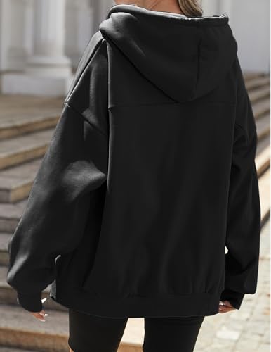 Zeagoo Women's Oversized Zip-Up Hoodie Fleece Jacket - Black, XX-Large
