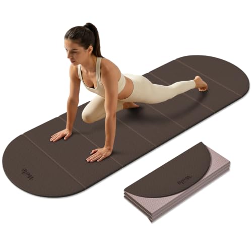 WeiLa Foldable Yoga Mat 10mm Thick, Extra Long 75x26in, Brown & Bamboo Cream