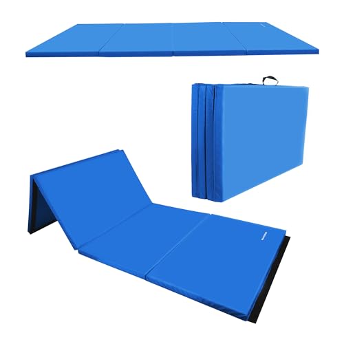 Blue 6x4 Feet 4-Panel Folding Gymnastics Mat - 2 Inch Thick Exercise Cushion