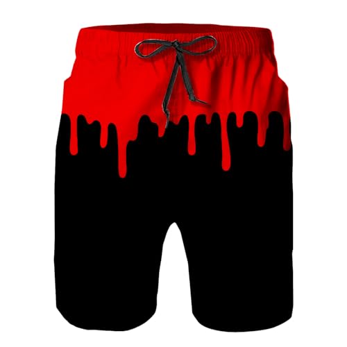 Mens X-Large Red Drips Swim Trunks with Mesh Lining Quick Dry Beach Shorts