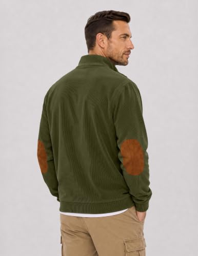 Men's Corduroy Sweatshirt Quarter Button Pullover XL Jungle Green