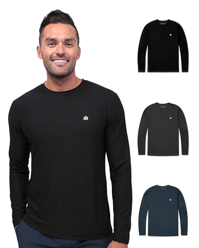 X-Large 3-Pack Men’s Long Sleeve Workout Shirts - Black Charcoal Navy Logo