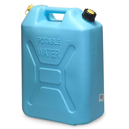 4 Pack Portable Water Jugs - 5 Gallon Food-Grade Plastic Emergency & Camping Container with Reversible Spout - Blue
