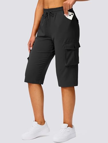 Viodia 15" Long Cargo Shorts for Women Hiking Bermuda - Large Black