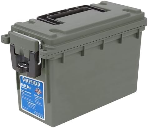 Sheffield 12626 Ammo Storage Box - Stackable .30 Cal, Water & Dust Resistant, Lockable, Green | Pack of 6