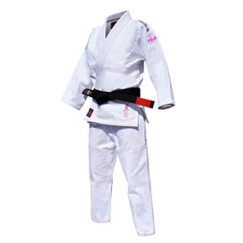 FUJI Kids All-Around Brazilian Jiu Jitsu Gi with Pink Lettering Belt, White, Size WC0