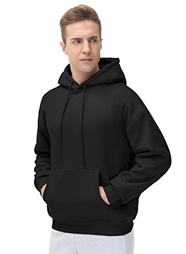 Men's Fleece Pullover Hoodie - Loose Fit Hooded Sweatshirt, X-Large, Black