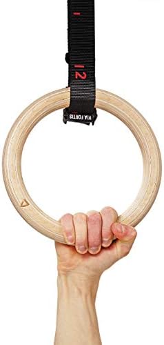 VIA Fortis® Premium Wooden Gym Rings - Extra Wide Straps & Workout Guide for Calisthenics | Crossfit