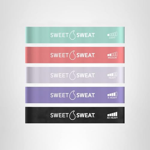 Sweet Sweat Mini Loop Resistance Bands - Set of 5 | Exercise Hip Booty Bands for Squats, Lunges, Physical Therapy, Yoga, Pilates, Rehab & Home or Gym Workouts