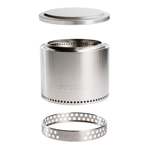 Solo Stove Bonfire Essential Bundle - 19.5-Inch Smokeless Fire Pit with Stand and Lid - Silver