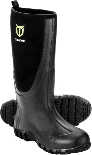 Men's Waterproof Rubber Boots with Steel Shank - Black, Size 11