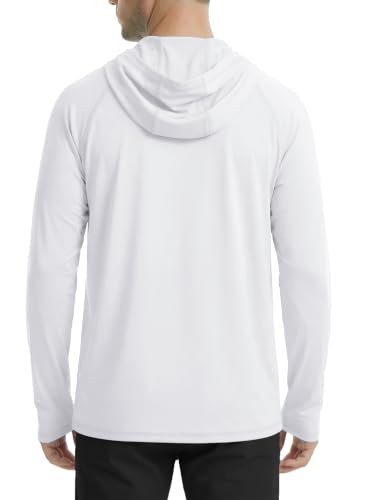 Men's UPF 50+ Sun Protection Hoodie Shirt Long Sleeve Rash Guard - Medium White