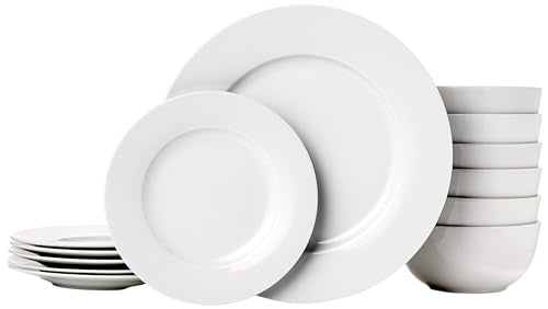 Porcelain Dinnerware Set for 6 - Microwave & Dishwasher Safe, 18 Pieces White