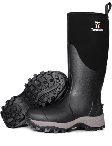 Turuiwei Waterproof Rubber Boots for Men & Women - Steel Shank, Black, 11 Women/10 Men