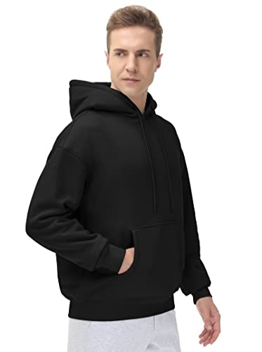 Men's Fleece Pullover Hoodie - Loose Fit Hooded Sweatshirt, X-Large, Black