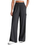 Women’s Lightweight Wide Leg Summer Pants - Black, Small, 5'2"-5'4.5" | Elastic Waist