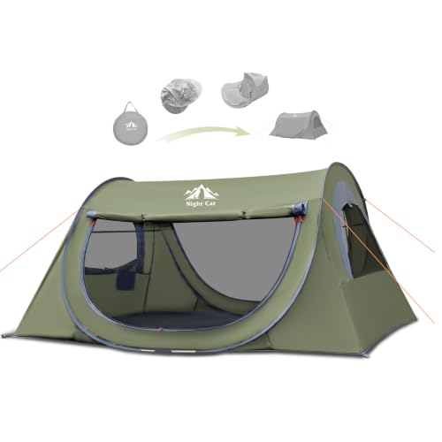 Night Cat 2-Person Army Green Waterproof Pop-Up Camping Tent - Instant Setup