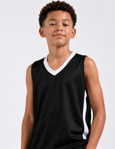 Youth Boys Reversible Basketball Jerseys Set - Large Black White 10 Pack