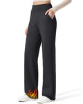 Petite Fleece-Lined Wide Leg Pants for Women Dressy Casual Work Black 5'2"-5'4.5"