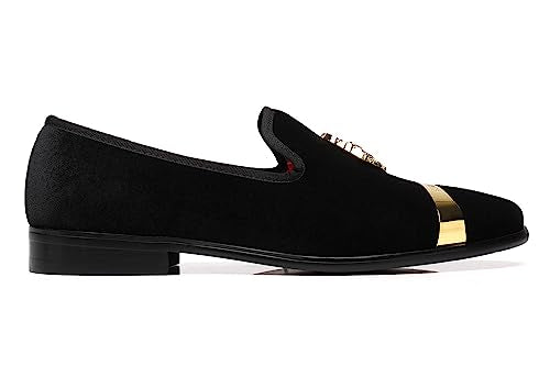 Men's Velvet Loafers Dress Shoes for Wedding Prom - Black 10