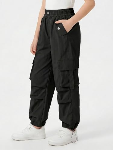 Girls' Cargo Pants Y2K Baggy Joggers with Elastic Waist 11-12 Years Black