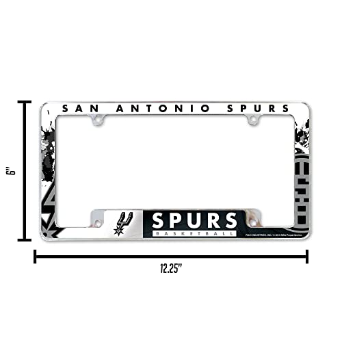 San Antonio Spurs Chrome License Plate Frame - All Over 12x6 Automotive Decor with Stripe Design