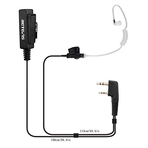 Retevis Walkie Talkie Earpiece with Mic, Big PTT Headset with Long Wire, 2 Pin, for RT22 RT68 RT21 H-777 RT86, Compatible with Pxton Baofeng BF-888S Kenwood 2 Way Radio, Two Way Radio Headset(1 Pack)