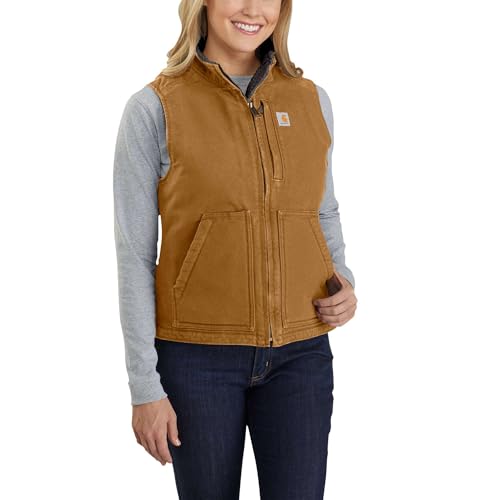 Women's Washed Duck Mock Neck Vest - Carhartt Brown, Large