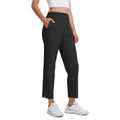 Women's Golf Pants with Zip Pockets - 7/8 Ankle Lightweight Stretch Athletic Trousers - Large / Black