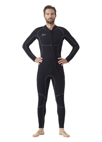 Hevto Men’s 3/2mm Neoprene Wetsuit Large Black for Surfing & Diving