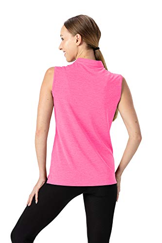YSENTO Women's Golf Polo Tank Top - Medium Fluorescence Rose Red, Sleeveless, 1/4 Zip, UPF 50+