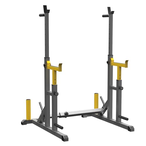 K KiNGKANG Adjustable Squat Rack & Bench Press Home Gym Load 690LBS Gray/Yellow