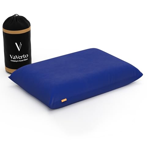 Vaverto Blue Camping Pillow - Travel Memory Foam Neck Support