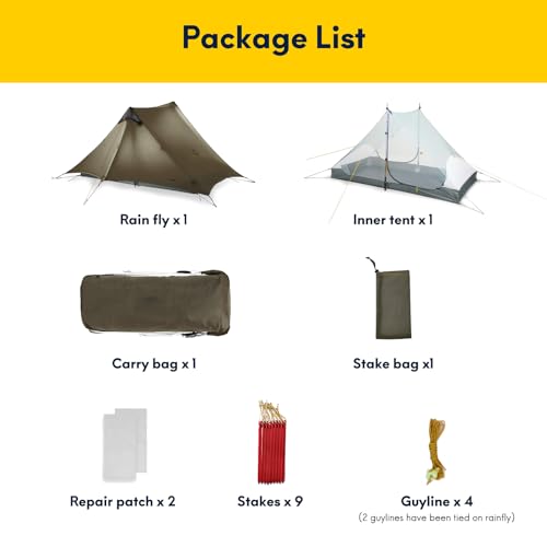 MIER 2-Person Ultralight Waterproof Backpacking Tent Khaki