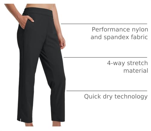 Women's Golf Pants with Zip Pockets - 7/8 Ankle Lightweight Stretch Athletic Trousers - Large / Black