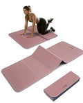LVME Foldable Yoga Mat 71 x 24 Inches with Non-Slip Surface - Dusty Pink + Silver Blue