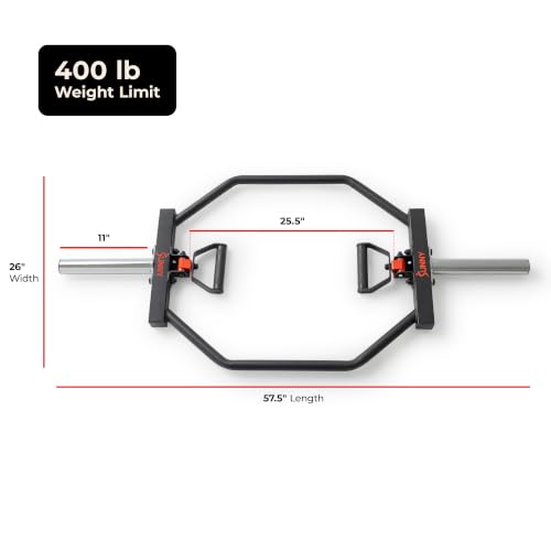 Sunny Health & Fitness Black Olympic Hex Trap Bar with Swivel Handles for Deadlifts