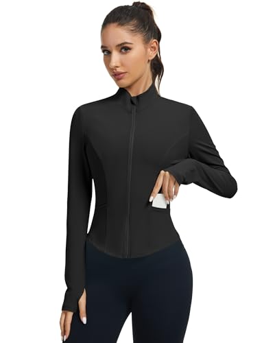 Women's Cropped Athletic Jacket Long Sleeve Workout Top Black Small