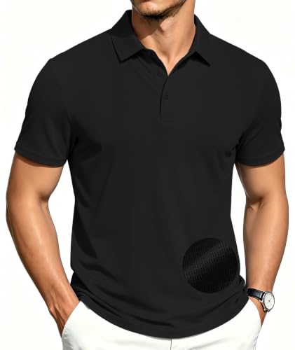 ZITY Mens Polo Shirt Short Sleeve Performance Moisture-Wicking Black XL