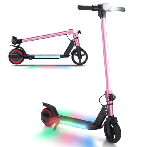BIIST Pink Foldable Electric Scooter for Kids 200W LED Lights UL2272