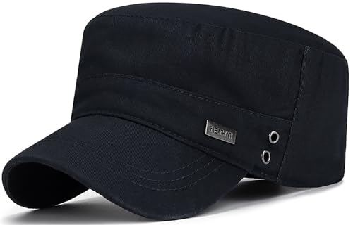 Men's Military Cadet Flat Top Newsboy Cap One Size Black
