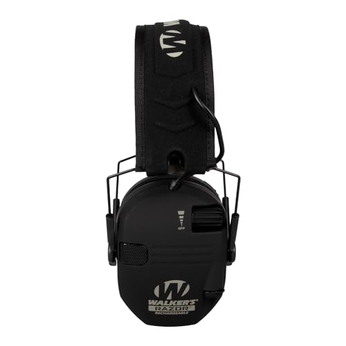 WALKER'S Razor Rechargeable Electronic Muff - HD Speakers 21dB NRR Compact Collapsible Hunting Shooting Hearing Protection Earmuffs, USB Charging Cable Included, Black