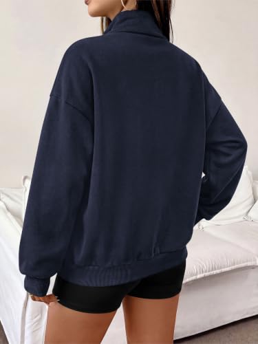 Women's Navy Quarter Zip Fleece Pullover Sweatshirt - Medium Fit